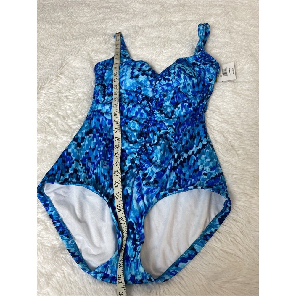 Maxine One Piece Swimsuit Women 14 Blue Spa Shirred Front UPF 50 Vacation Beach - Picture 7 of 15